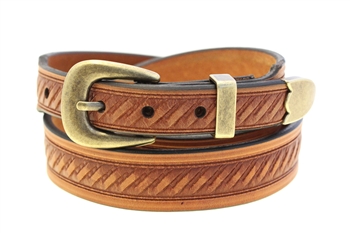 London tan bridle belt Tapered Domed And Embossed