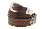 Medium Brown Bridle Leather belt Tapered Domed And Embossed Golf Ball Conchos