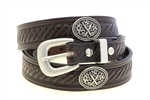 Dark Brown English bridle belt Tapered Domed And Embossed Golf Ball Conchos