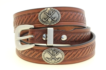 Medium Brown English bridle belt Tapered Domed And Embossed Golf Club Conchos