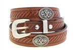 Medium Brown English bridle belt Tapered Domed And Embossed Golf Ball Conchos