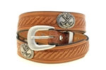 Light Brown English bridle belt Tapered Domed And Embossed Golf Club Conchos