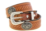 Light Brown English bridle belt Tapered Domed And Embossed Golf Ball Conchos