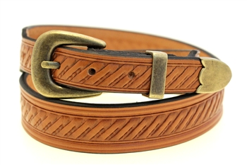 Tan English bridle belt Tapered Domed And Embossed
