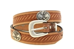 Natural Tan Harness belt Tapered Domed And Embossed Golf Club Conchos