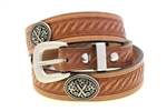Natural Tan Harness belt Tapered Domed And Embossed Golf Ball Conchos