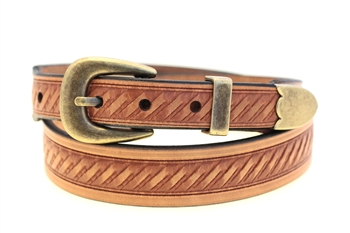 Natural Tan Harness belt Tapered Domed And Embossed