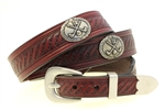 Burgundy Latigo belt Tapered Domed And Embossed Golf Club Conchos