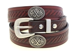 Burgundy Latigo belt Tapered Domed And Embossed Golf Ball Conchos