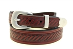 Burgundy Latigo belt Tapered Domed And Embossed