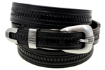 American Made Tapered Black Leather belt With Embossing And 3-piece buckle set