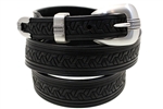 American Made Tapered Black Leather belt With Embossing And 3-piece buckle set