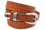 American Made Tapered London Tan Leather belt With Embossing And 3-piece buckle set