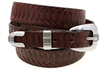 American Made Tapered Medium Brown Leather belt With Embossing And 3-piece buckle set