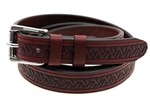 American Made Burgundy Leather belt With Embossing And Roller Buckle