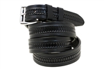 American Made Black Leather belt With Embossing And Stainless Steel Roller Buckle