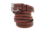 American Made Rich Brown Leather belt With Embossing And Stainless Steel Roller Buckle