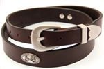 35mm Tapered Havana Bridle Leather belt With Golf Club Antique Silver Finish Concho and a 3 piece Antique Silver Finish Buckle Set.