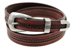 American Made Tapered Chestnut Leather belt With Embossing And 3-piece buckle set