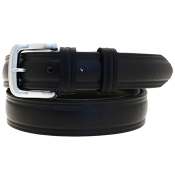 Black Bridle Leather  Men's 1 1/4" Domed Belt With Square Brushed Nickel Buckle And Double Loop Made In America