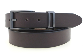 Made In USA Men's 1 3/8" Dress Belt Dark Brown English Bridle Leather Buckle And Loop Set With Satin Black Finish