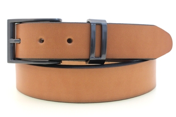 Made In USA Men's 1 3/8" Dress Belt Tan English Bridle Leather Buckle And Loop Set With Satin Black Finish