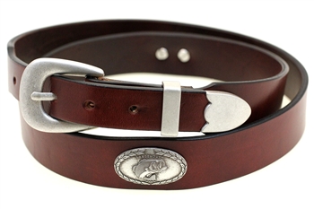 American Made 35mm Chestnut Bridle Leather Belt With Large Mouth Bass Concho