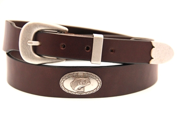 American Made 35mm Tapered Sunset Color Fast Harness Leather Belt With Large Mouth Bass Antique Silver Finish Concho