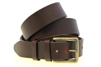 Made In USA 1 1/2" Chestnut Show Harness Leather Belt With Antique Brass Buckle