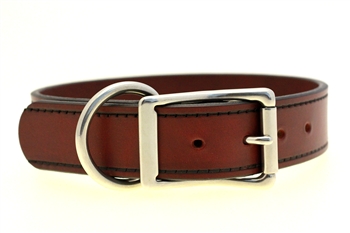 Orion Leather 1 1/2" Burgundy Latigo Leather Dog Collar With Contrast Hand-Tooled Faux Stitching Made In USA